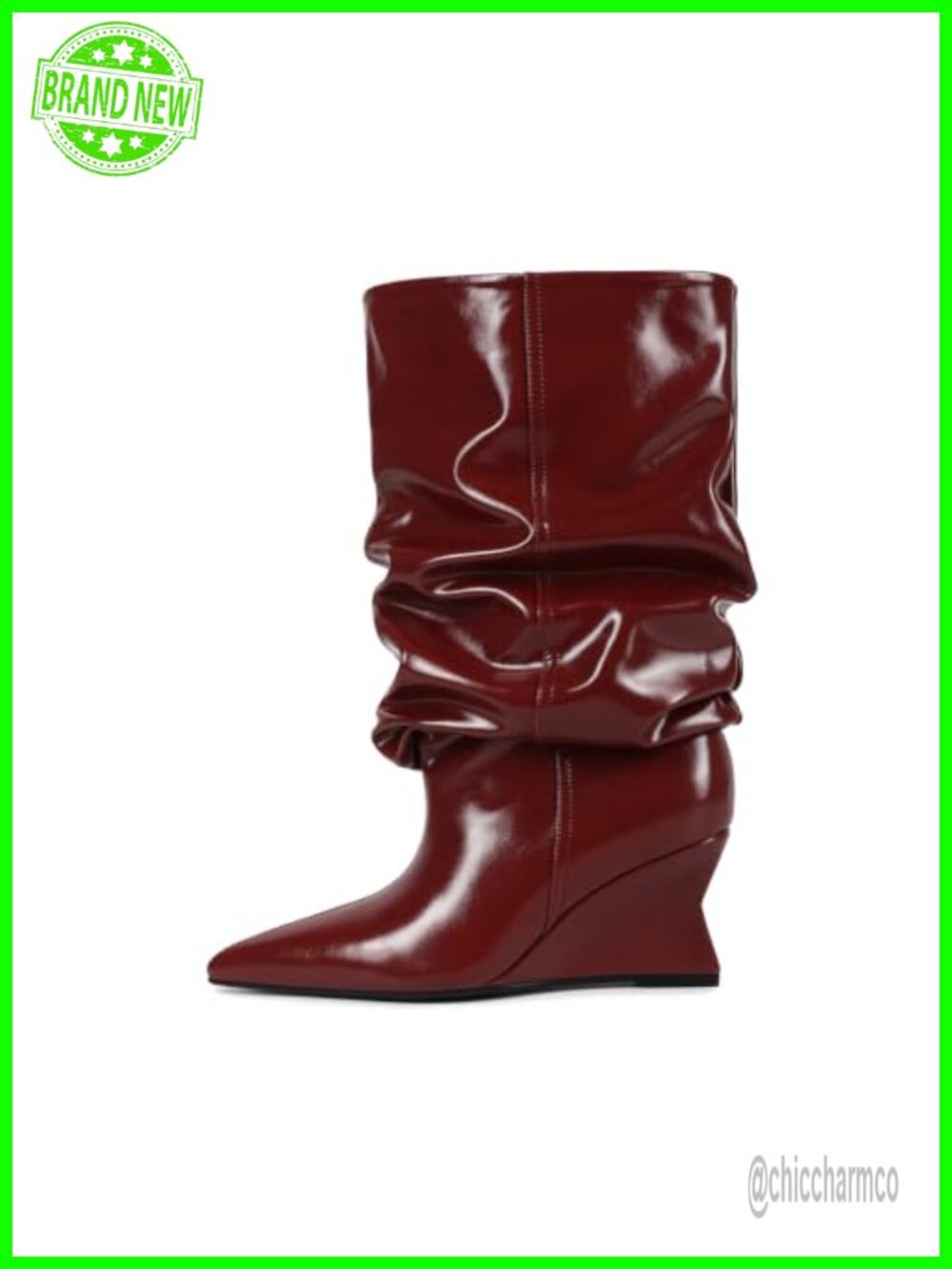 Slouchy Mid Calf Boots Pointed Toe Wedge Heels Wide Calf Pull On Women's